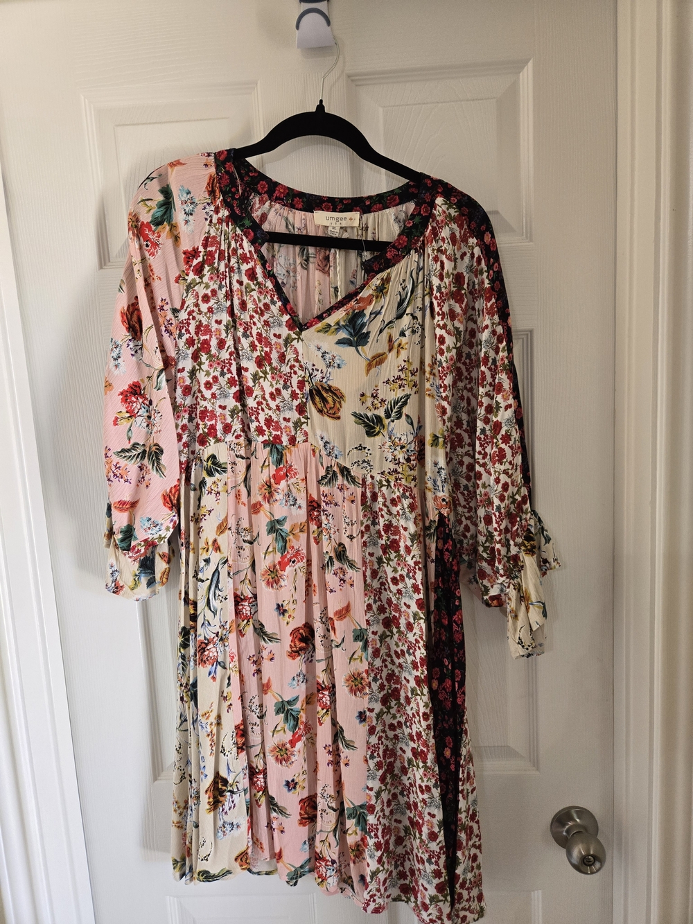 Umgee Pink Multi Floral Patchwork Midi Dress